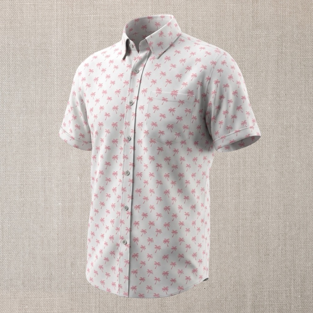 Men's Heritage Pink Palm Tree Print Button Up Shirt